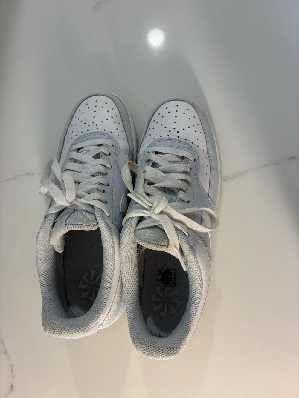 Nike White and Light Gray Low-Top Leather Sneakers